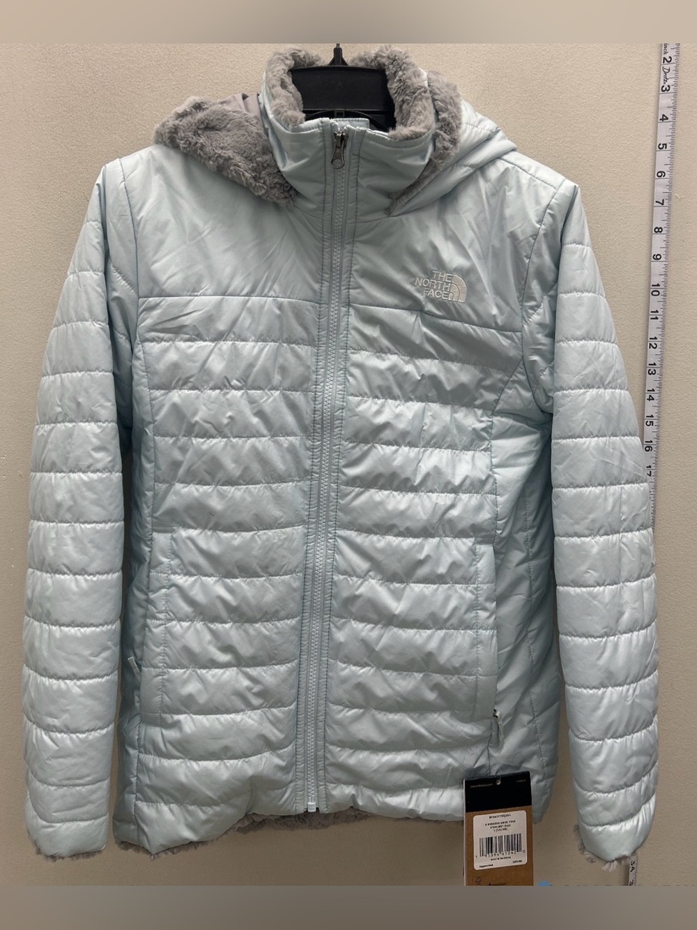 The North Face Light Blue Hooded Puffer Jacket - Girls size 14-16